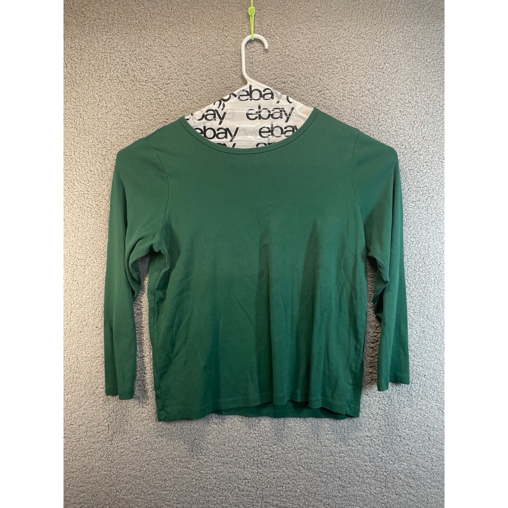 St Johns Bay Dark Green Long Sleeve Shirt Sz 1X Crew Neck Womens 100% Cotton